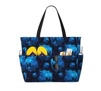 GVYGVY Grande borsa da spiaggia da donna, a prova di sabbia, con stampa leone blu e fiamme (A), borsa tote con cerniera