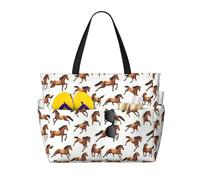 GVYGVY Grande borsa da spiaggia da donna a prova di sabbia, con stampa marrone con stampa di cavalli estivi, viaggi, lavoro, con cerniera