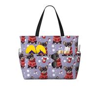GVYGVY Grande borsa da spiaggia da donna a prova di sabbia, con stampa natalizia con chihuahua e maglione, estiva, da viaggio, da lavoro, con cerniera