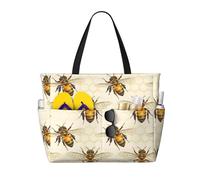 GVYGVY Grande borsa da spiaggia da donna a prova di sabbia, con stampa realistica di api, estiva, da viaggio, da lavoro, con cerniera