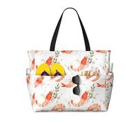 GVYGVY Grande borsa da spiaggia da donna, a prova di sabbia, con stampa realistica di gamberetti, estiva, da viaggio, lavoro, con cerniera
