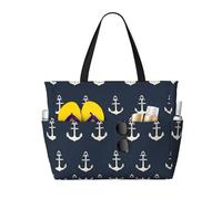 GVYGVY Grande borsa da spiaggia da donna a prova di sabbia, con stampa vintage bianca con ancora, estive, viaggi, lavoro, con cerniera