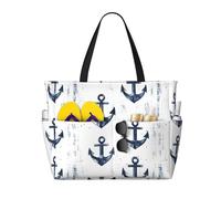 GVYGVY Grande borsa da spiaggia da donna a prova di sabbia, con stampa vintage con ancora, borsa tote con cerniera