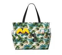 GVYGVY Grande borsa da spiaggia da donna a prova di sabbia - Hawaii piccola isola stampa estate viaggio lavoro tote bag con cerniera