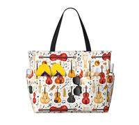 GVYGVY Grande borsa da spiaggia da donna a prova di sabbia, in violoncello vintage, stampa 1, borsa tote con cerniera