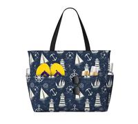 GVYGVY Grande borsa da spiaggia da donna a prova di sabbia, motivo nautico marinaio, stampa estiva, viaggi, lavoro, borse tote con cerniera
