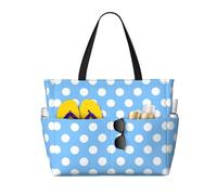 GVYGVY Grande borsa da spiaggia da donna a prova di sabbia, stampa a pois azzurri, borsa tote con cerniera