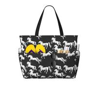 GVYGVY Grande borsa da spiaggia da donna a prova di sabbia, stampa bianca con stampa di cavalli estivi, viaggi, lavoro, borse tote con cerniera