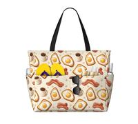 GVYGVY Grande borsa da spiaggia da donna a prova di sabbia, stampa con cartoni animati, per colazione, estate, viaggi, lavoro, con cerniera
