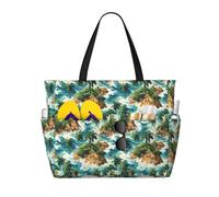 GVYGVY Grande borsa da spiaggia da donna a prova di sabbia, stampa tropicale isola hawaiana, estiva, viaggi, lavoro, borse tote con cerniera