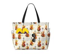 GVYGVY Grande borsa da spiaggia da donna a prova di sabbia, stampa vintage violoncello, estiva, viaggi, lavoro, borsa tote con cerniera