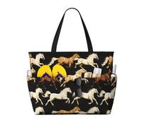 GVYGVY Grande borsa da spiaggia da donna, resistente alla sabbia, con stampa di cavalli che corrono, estivi, viaggi, lavoro, borse tote con cerniera