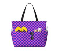 GVYGVY Grandi borse da spiaggia da donna a prova di sabbia - blu rosa stampa plaid estate viaggio lavoro Tote bag con cerniera