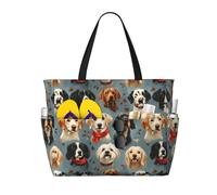 GVYGVY Grandi borse da spiaggia da donna a prova di sabbia - carino cucciolo faccia (2) stampa estate viaggio lavoro tote bag con cerniera