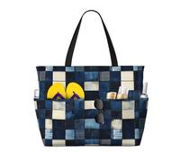 GVYGVY Grandi borse da spiaggia da donna a prova di sabbia - stampa retrò blu scozzese _ Una borsa tote da viaggio estiva con cerniera
