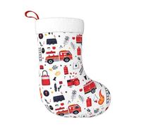 GVYGVY Large Christmas Stockings 18 Inch - Soft Cuff Fire Truck Extinguisher Print Family Stockings for Christmas Plush Decorations for Xmas Tree Holiday Fireplace Family Decor with Hanging Loop