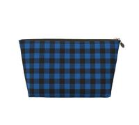 GVYGVY Piccola trousse da viaggio organizer - blu nero plaid una stampa in pelle borsa da viaggio per donne e uomini, organizer per borsa con cerniera