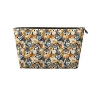 GVYGVY Piccola trousse da viaggio per trucchi, borsa da viaggio in pelle con stampa testa di lupo nel bosco, per donne e uomini, organizer per borsa con cerniera