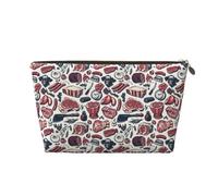 GVYGVY Piccola trousse da viaggio per trucchi, in pelle con stampa di carne rossa, borsa da viaggio per donne e uomini, organizer per borsa con cerniera