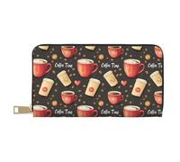 GVYGVY Portafogli sottili in pelle per donne e uomini, porta carte con stampa dell'ora del caffè con cerniera