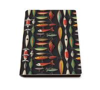 GVYGVY Quaderno a righe per la scuola, con stampa a amo di pesce, in pelle PU, formato A5, a righe, per donne e uomini, 90 pagine, con copertina rigida, ricaricabile, per scrivere e lavorare