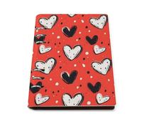 GVYGVY Quaderno a righe per la scuola, con stampa a cuore bianco e nero, in pelle PU, formato A5, a righe, per donne e uomini, 90 pagine, con copertina rigida, ricaricabile, per scrivere e lavorare