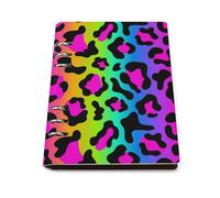 GVYGVY Quaderno a righe per la scuola, con stampa leopardata arcobaleno, in pelle PU, formato A5, a righe, per donne e uomini, 90 pagine, con copertina rigida, ricaricabile, per scrivere e lavorare