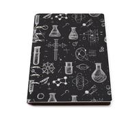 GVYGVY Quaderno a righe per scuola universitario - Science Lab Doodle modello stampa in pelle PU diario da viaggio A5 a righe per donne e uomini, 90 pagine, copertina rigida ricaricabile per scrivere