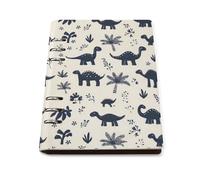 GVYGVY Quaderno a righe per scuola universitario - Simpatici dinosauri con stampa di piante in pelle PU, diario da viaggio A5 a righe, per donne e uomini, 90 pagine, copertina rigida, ricaricabile