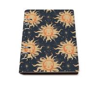GVYGVY Quaderno a righe per scuola universitario - Simpatico sole blu navy stampa in pelle PU diario da viaggio A5 a righe per donne e uomini, 90 pagine, copertina rigida, ricaricabile, per scrivere e