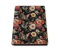 GVYGVY Quaderno scolastico a righe per scuola, con stampa di colibrì e fiori rossi, in pelle PU, formato A5, a righe, per donne e uomini, 90 pagine, con copertina rigida, ricaricabile, per scrivere e