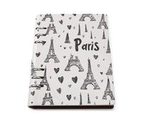 GVYGVY Quaderno scolastico a righe per scuola, con stampa Torre Eiffel e cuore, in pelle PU, formato A5, per donne e uomini, 90 pagine, con copertina rigida, ricaricabile, per scrivere e lavorare