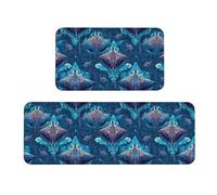 GVYGVY Set di 2 tappeti da cucina antifatica per il pavimento, motivo a righe manta, retro blu, lavabile e antiscivolo, per ufficio, bagno, lavanderia, decorazione per la casa e