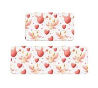 GVYGVY Set di 2 tappeti da cucina antifatica per il pavimento, motivo: fata rosa, cuore, lavabile, antiscivolo, tappetino per ufficio, bagno, lavanderia, decorazione per la casa e