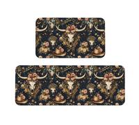 GVYGVY Set di 2 tappetini da cucina antifatica per il pavimento, motivo: teschio di capra rosa, tappetino da cucina lavabile e antiscivolo, per ufficio, bagno, lavanderia, decorazione per la casa e