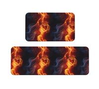 GVYGVY Set di 2 tappetini da cucina antifatica per pavimenti, motivo fiamma rossa, stampa Q, tappetino da cucina lavabile e antiscivolo, per ufficio, bagno, lavanderia, decorazione per la casa, e