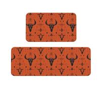 GVYGVY Set di 2 tappetini da cucina antifatica per pavimento, motivo: teschio di capra arancione A, tappetino da cucina lavabile e antiscivolo, per ufficio, bagno, lavanderia, decorazione per la casa