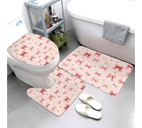 GVYGVY Set di 3 tappeti da bagno con papillon e cuore rosa, assorbenti e lavabili, a forma di U, morbidi tappetini da doccia, tappetino da bagno per vasca da bagno e WC