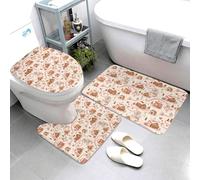 GVYGVY Set di 3 tappeti da bagno con stampa di cottage rosa, tappetini da bagno assorbenti, antiscivolo, lavabili, a forma di U, tappetino per il contorno del WC, tappetino da doccia morbido tappetino