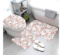 GVYGVY Set di 3 tappeti da bagno con stampa di fiori di pesco rosa, assorbenti, antiscivolo, lavabili, copriwater a forma di U, tappetino per il contorno del WC, morbido tappetino da doccia, tappetino