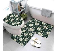 GVYGVY Set di 3 tappeti da bagno con stampa di foglie di giglio bianco, tappetini da bagno assorbenti antiscivolo lavabili, a forma di U, tappetino per il contorno del WC, tappetino da doccia