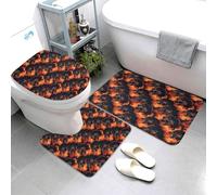 GVYGVY Set di 3 tappeti da bagno con stampa di lupo rosso con fiamma rossa, assorbente, antiscivolo, lavabile, copriwater a forma di U, tappetino per il contorno del WC, morbido tappetino da doccia