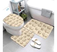 GVYGVY Set di 3 tappeti da bagno con stampa di maialini, assorbenti, antiscivolo, lavabili, a forma di U, tappetino per il contorno del WC, tappetino da doccia, tappetino da bagno per vasca da bagno e