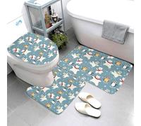 GVYGVY Set di 3 tappeti da bagno con stampa di orso, pinguino, fiocchi di neve, assorbenti, antiscivolo, lavabili, copriwater a forma di U, tappetino per il contorno del WC, morbido tappetino da