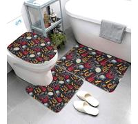 GVYGVY Set di 3 tappeti da bagno con stampa di strumenti rock retrò, assorbenti, antiscivolo, lavabili, copriwater a forma di U, tappetino per il contorno del WC, morbido tappetino da doccia