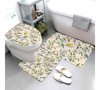 GVYGVY Set di 3 tappeti da bagno con stampa di uccellini, assorbenti, antiscivolo, lavabili, copriwater a forma di U, morbidi tappetini da doccia per vasca da bagno e WC