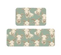 GVYGVY Tappetini da cucina antifatica per pavimento, 2 pezzi, con stampa di capra bianca fredda, lavabili, antiscivolo, per ufficio, bagno, lavanderia, decorazione per la casa e accessori