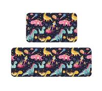 GVYGVY Tappetini da cucina antifatica per pavimento, 2 pezzi, con stampa di dinosauri colorati, lavabili, antiscivolo, per ufficio, bagno, lavanderia, decorazione per la casa e accessori