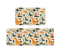 GVYGVY Tappetini da cucina antifatica per pavimento, 2 pezzi, con stampa di dinosauri, lavabili, antiscivolo, per ufficio, bagno, lavanderia, decorazione per la casa e accessori
