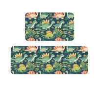 GVYGVY Tappetini da cucina antifatica per pavimento, 2 pezzi, con stampa di dinosauri, lavabili, antiscivolo, per ufficio, bagno, lavanderia, decorazione per la casa e accessori